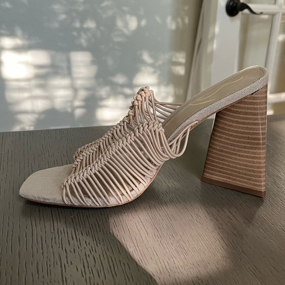NWT SAM EDELMAN | CREAM LAURETTE WOVEN FAUX LEATHER SUMMER MULE HEELS | SIZE 8 - Picture 6 of 15